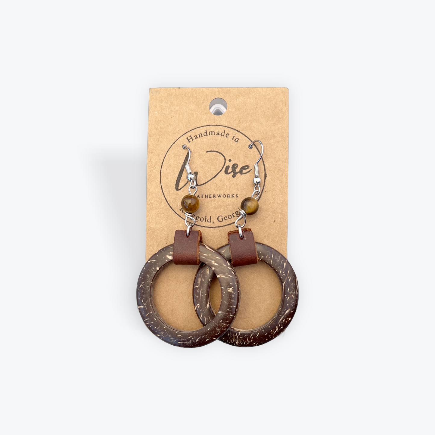 Wood and Leather dangle earrings with bead accents