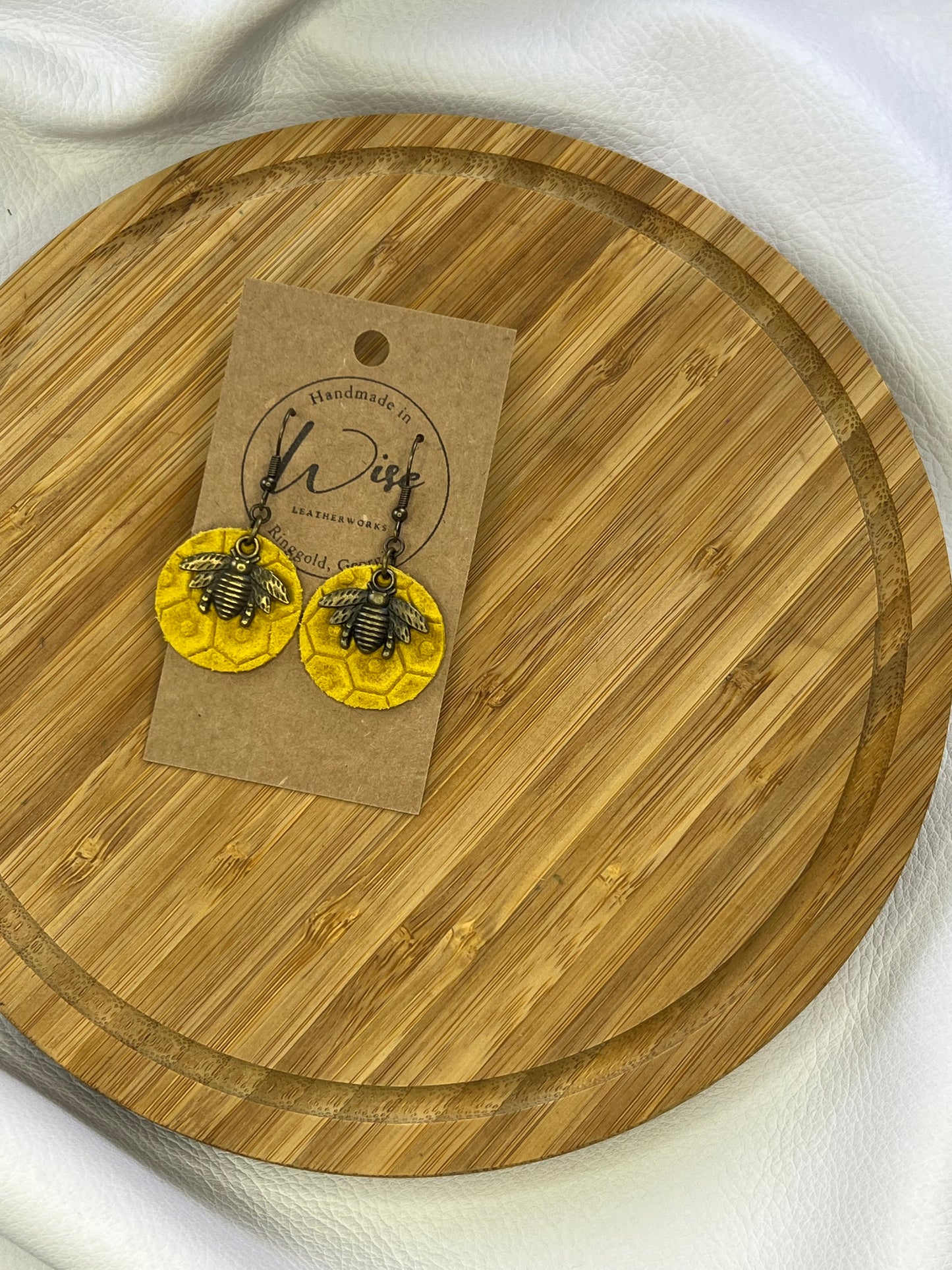 Honey Bee charms with Honey Comb leather earrings