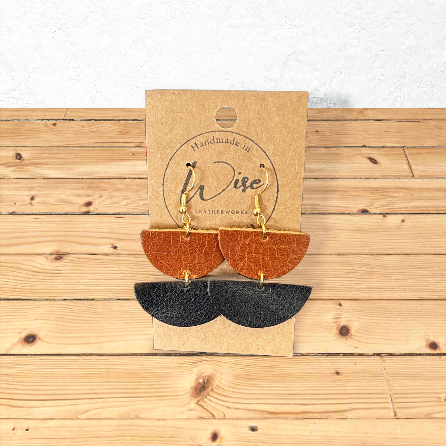 Half Circles Black and Brown Leather Earrings