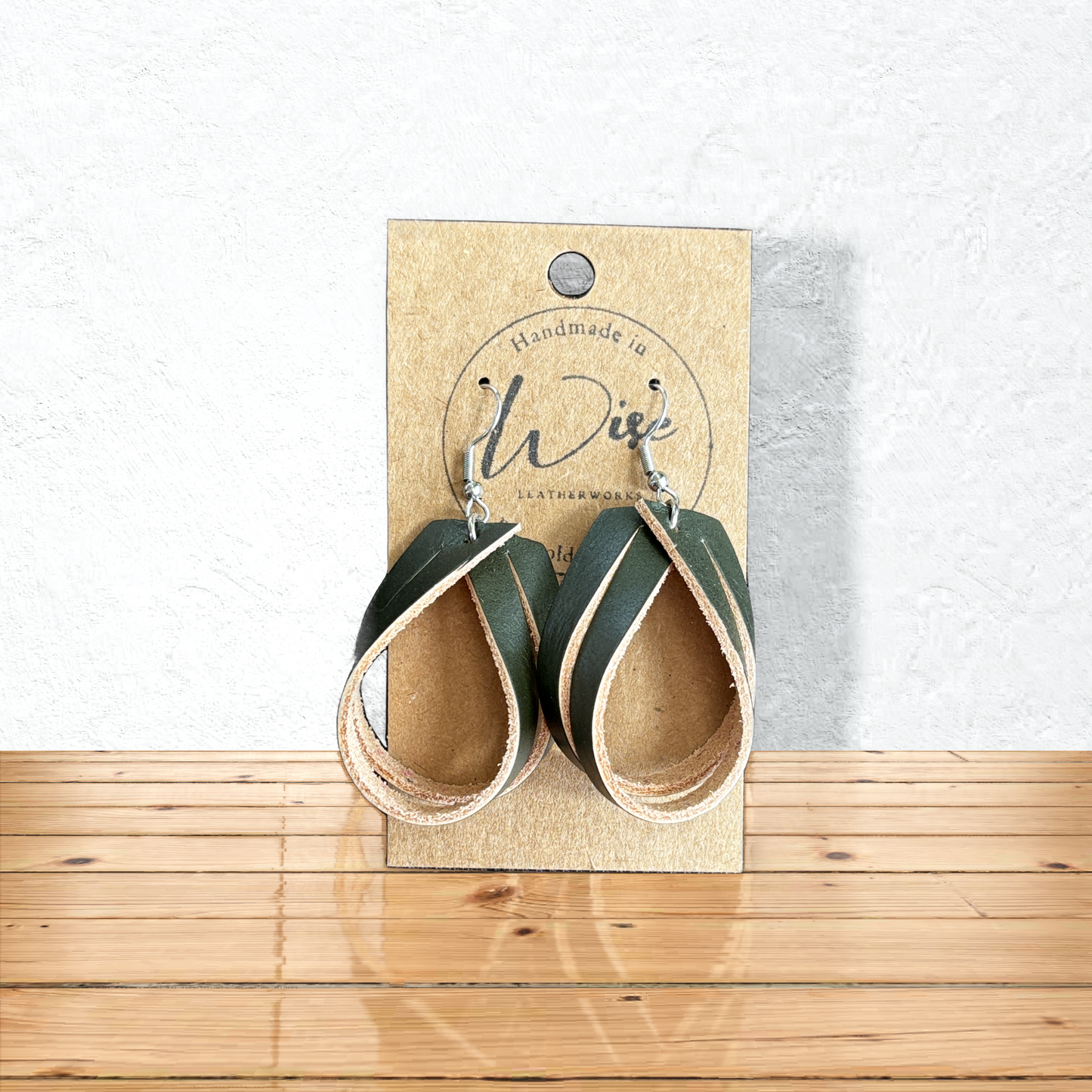 Green Double Loop Leather Earrings