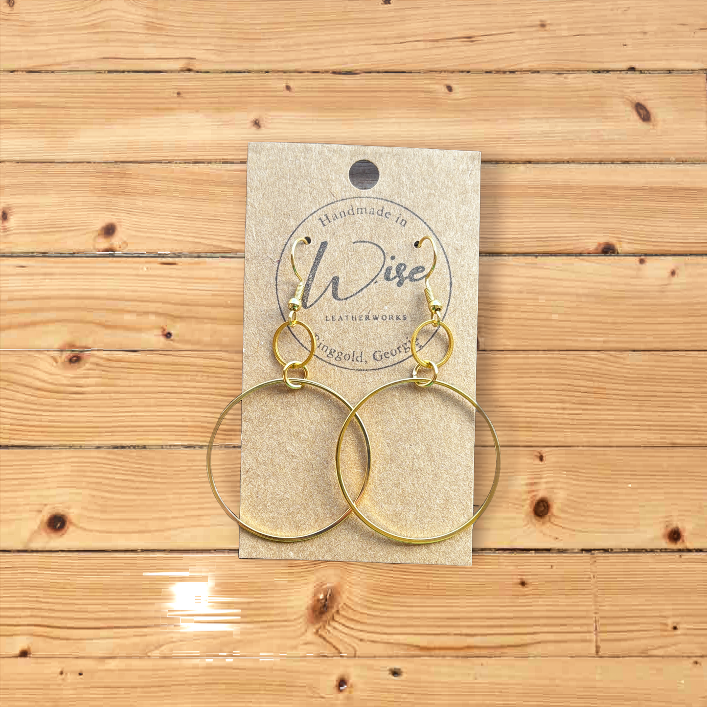 Double Ring Earrings, Gold tone
