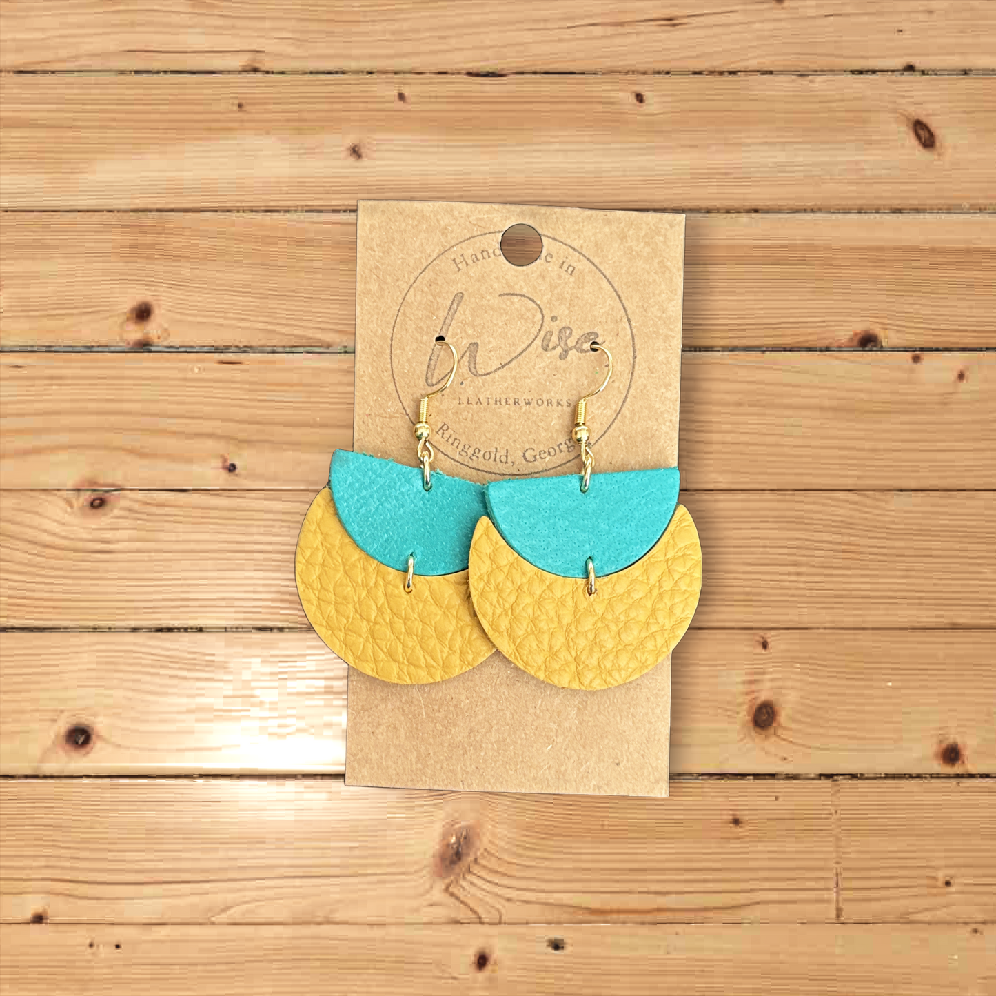 Golden Horizon Leather Earrings (Turquoise and Mustard)