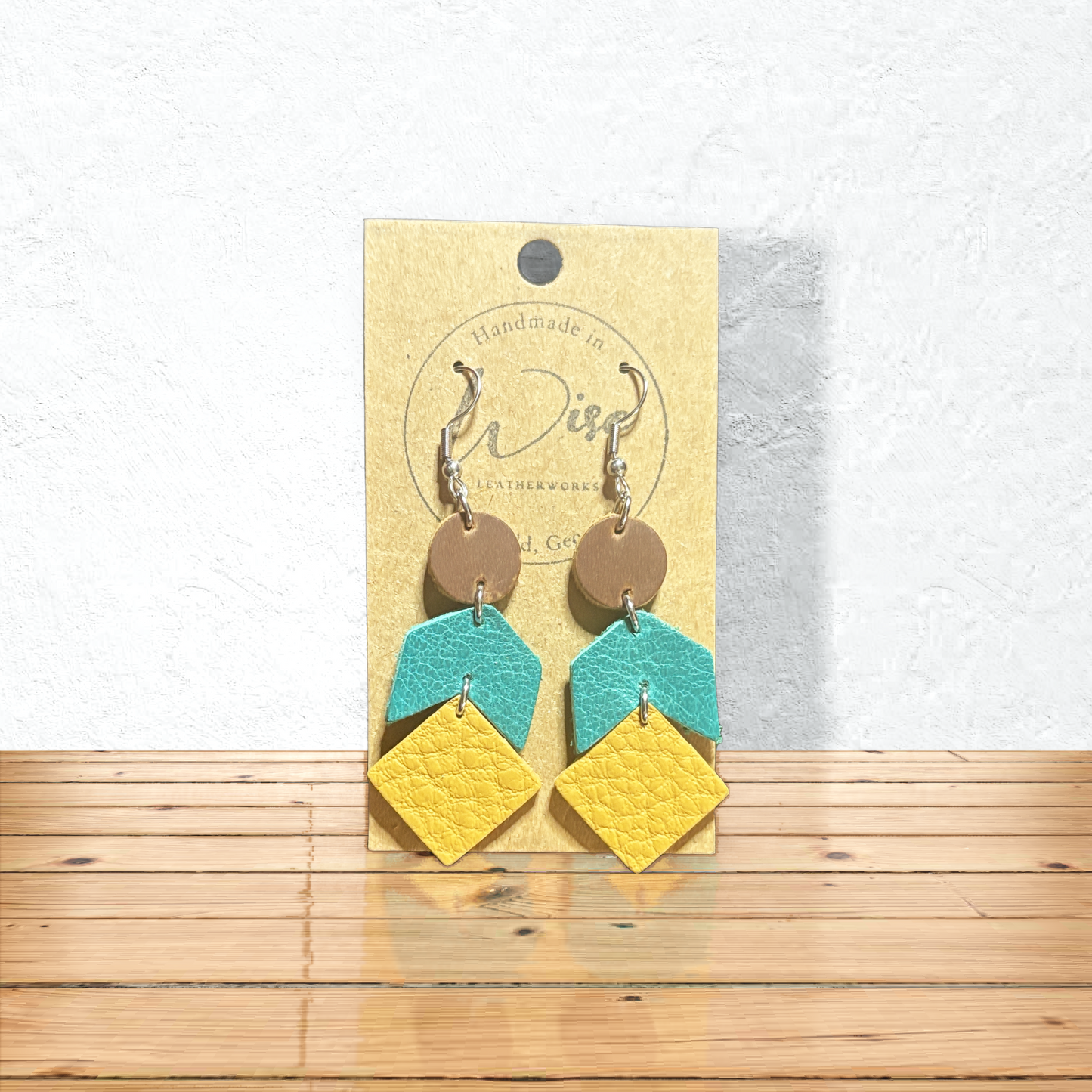 Yellow Rock Canyon Leather Earrings(Brown Yellow and Turquoise)