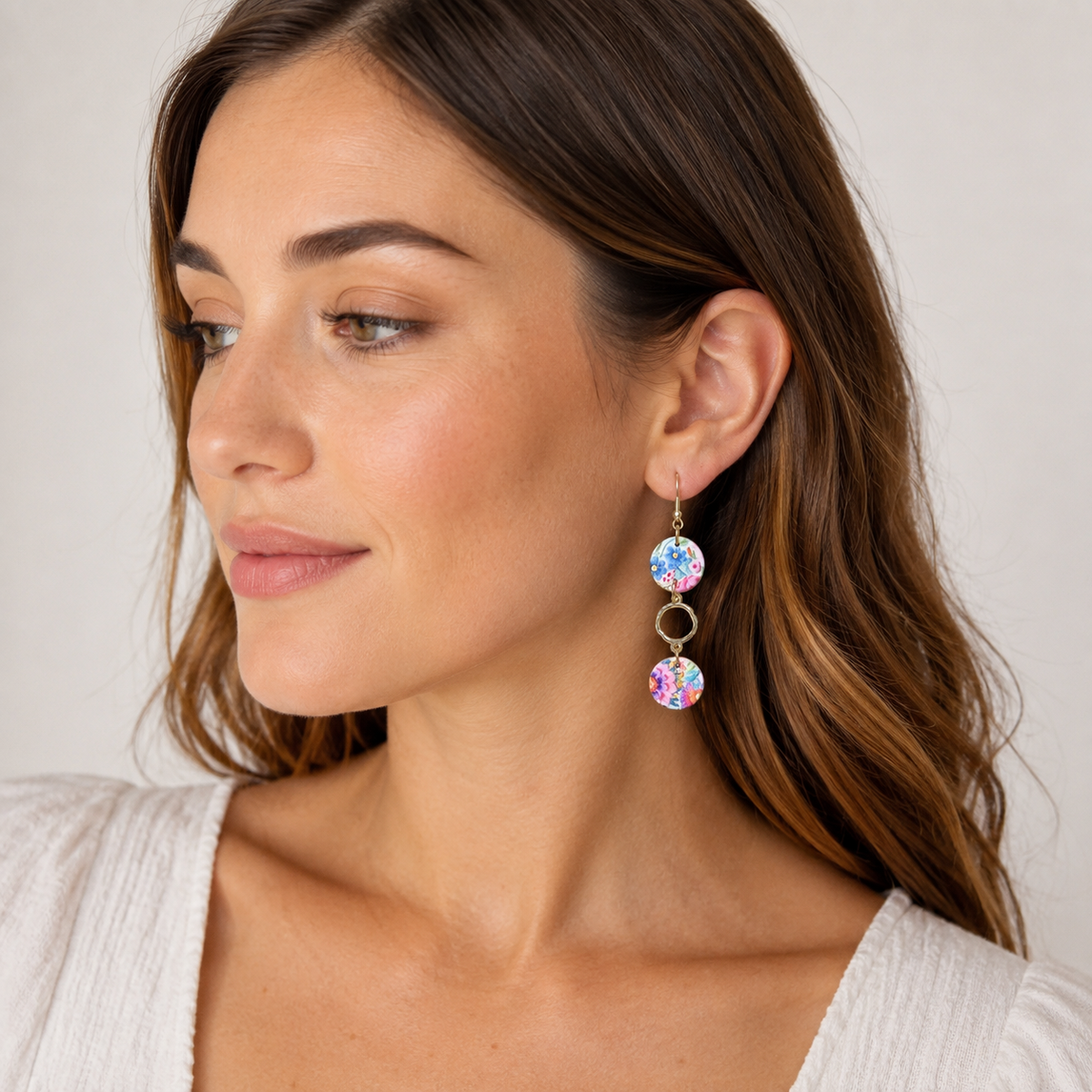 Rambling Rose Leather and Cork Earrings(Floral with gold tone accents)