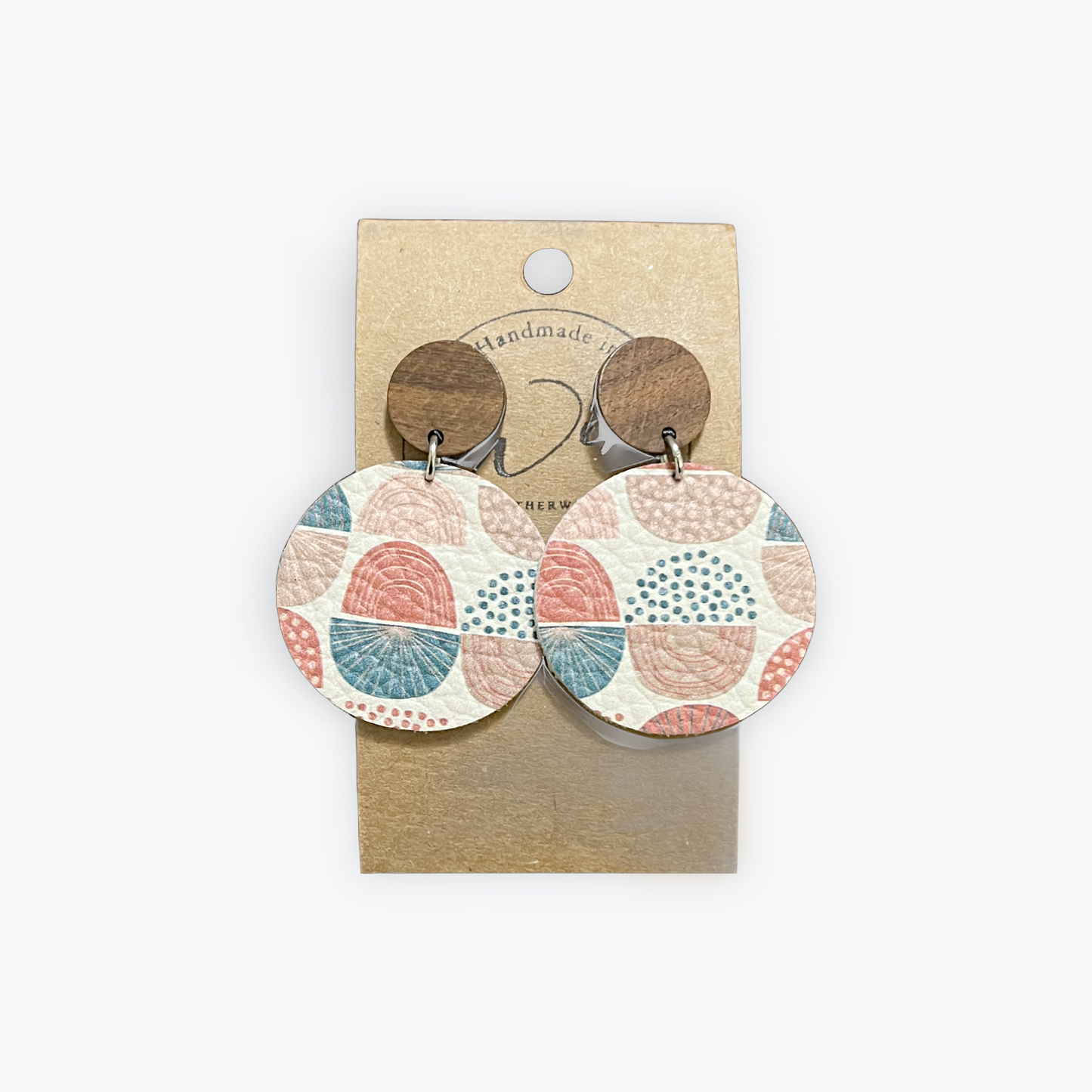 Multi colored leather pattern circles with wood post