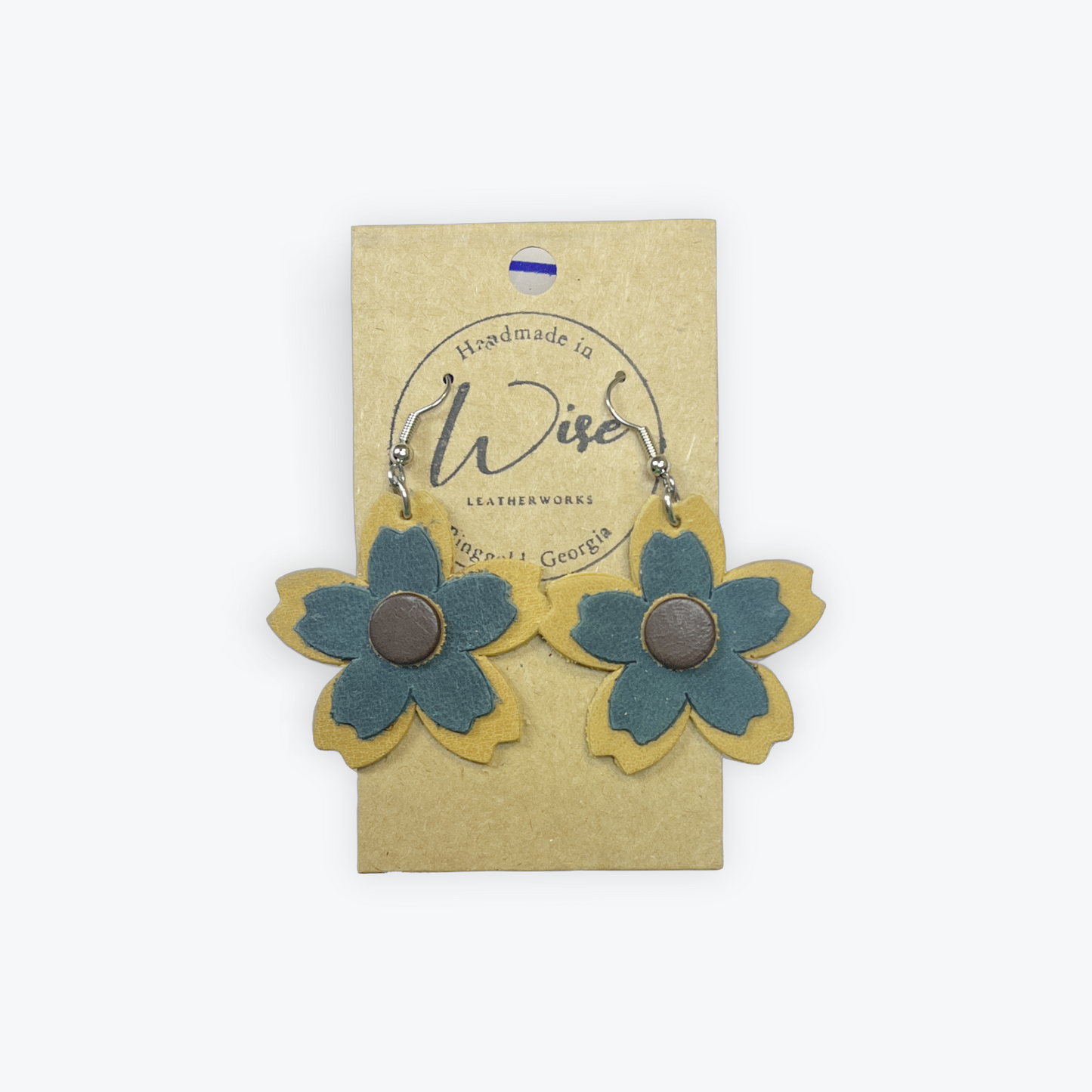 Turquoise and light brown Flowers - Leather earrings