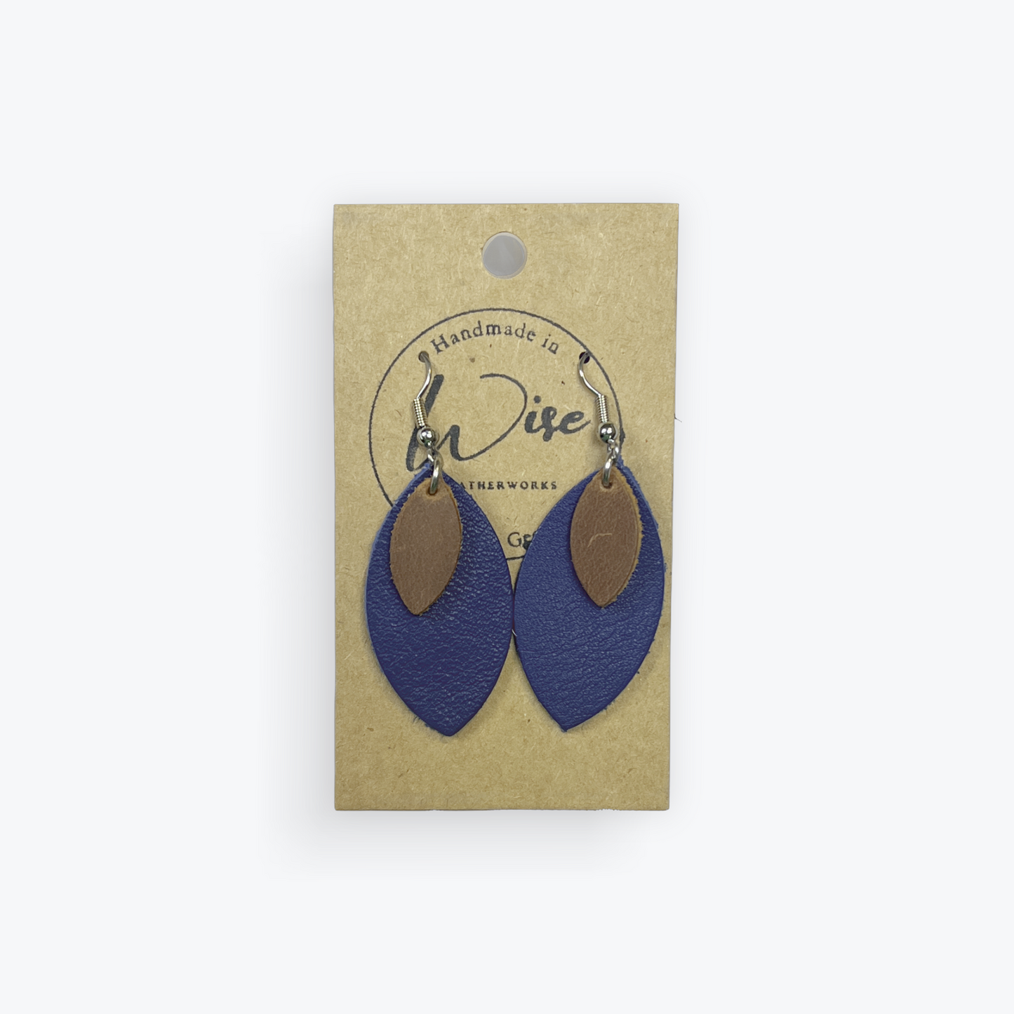 Navy Blue and Brown Leather Earrings