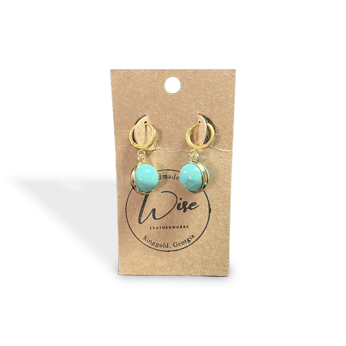 Gold Huggie Hoop Earrings with Turquoise colored charm