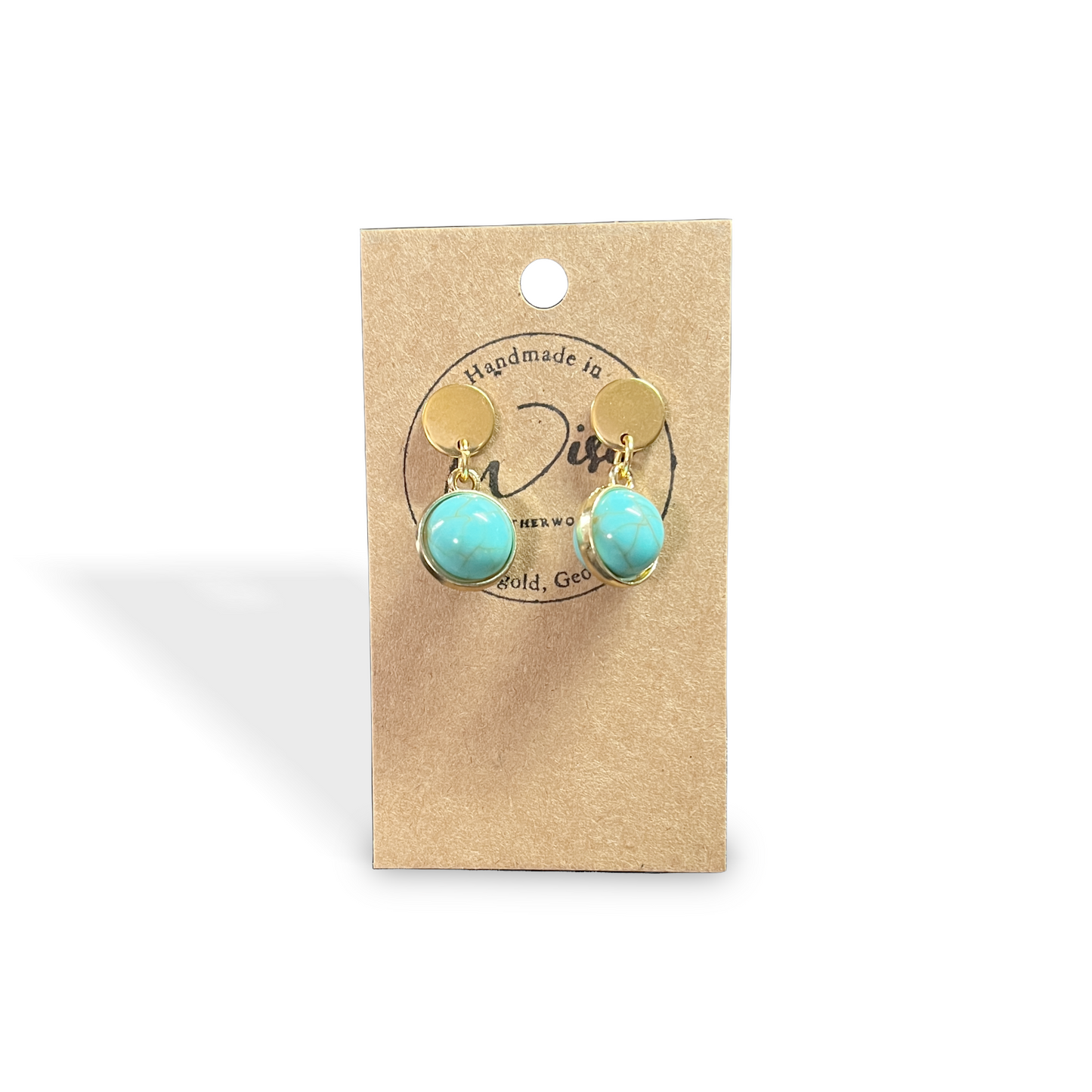 Gold Post Earrings with Turquoise colored charm