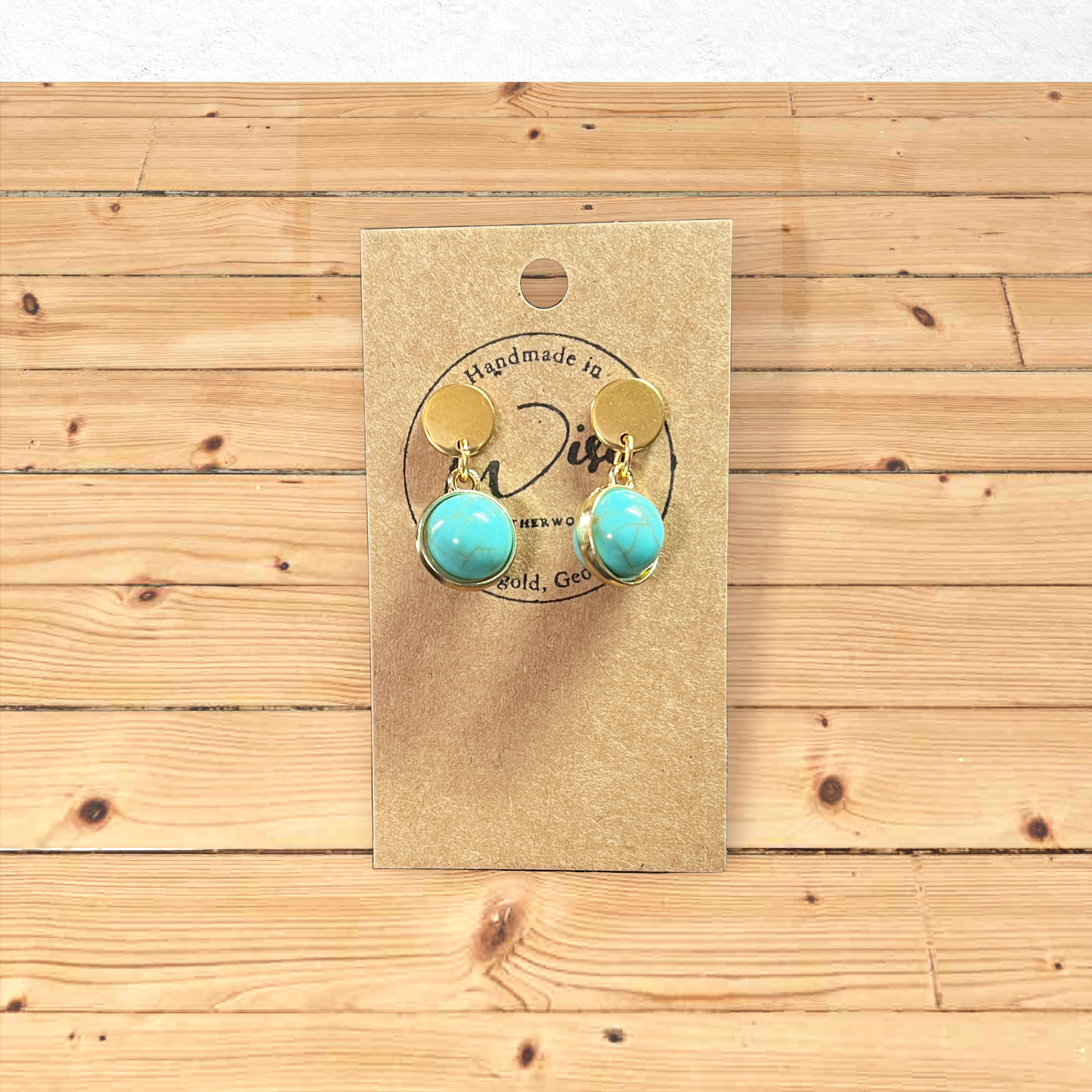 Gold Post Earrings with Turquoise colored charm