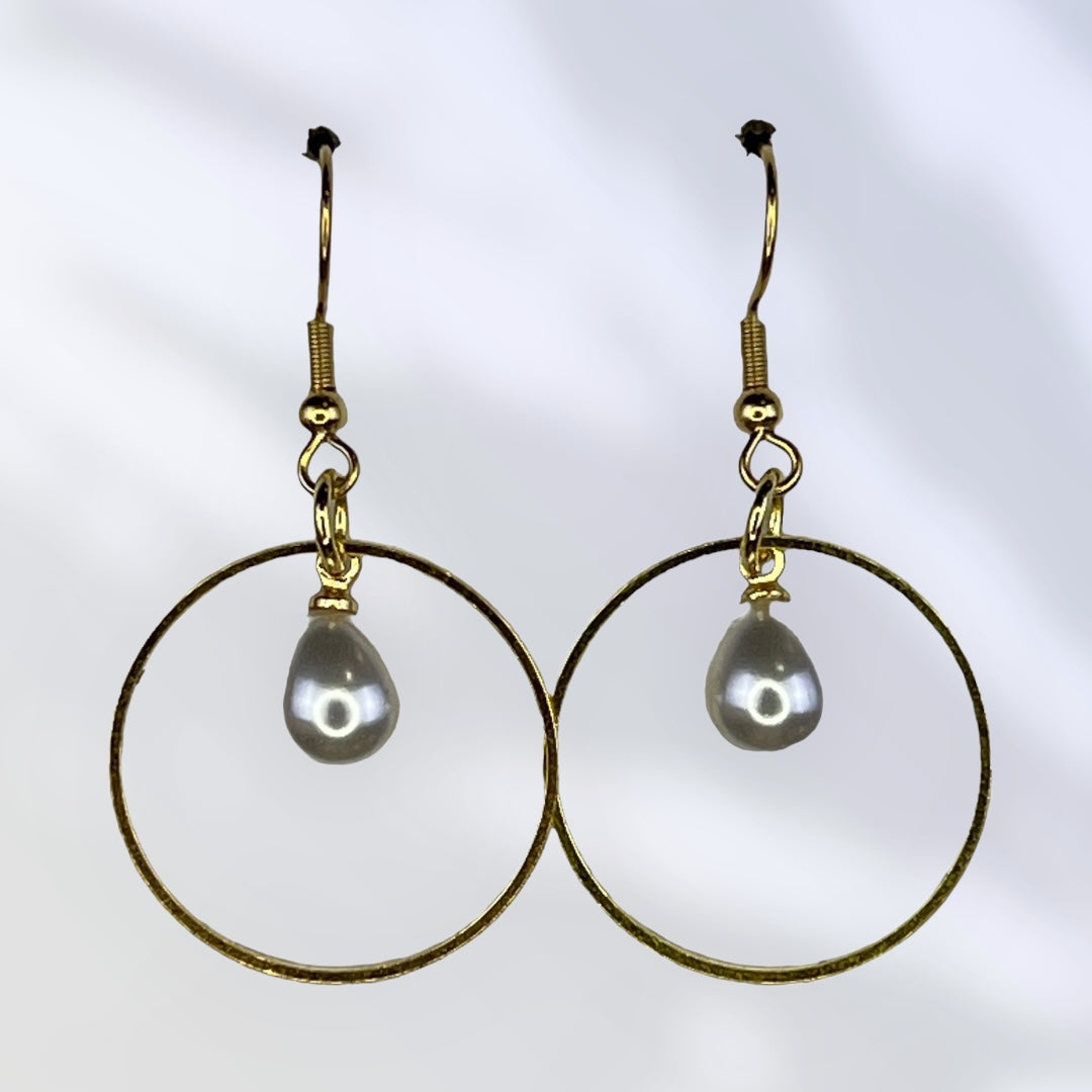 Gold hoops with pearl accents - handmade earrings