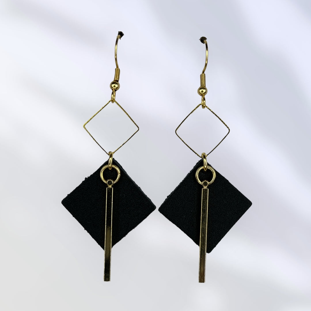 Black Leather with gold accent earrings