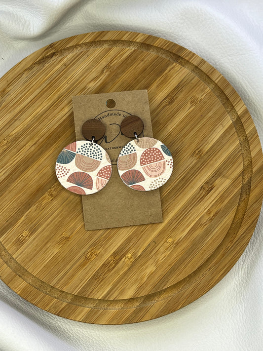 Multi colored leather pattern circles with wood post