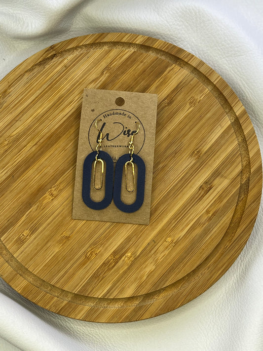 Navy oval leather with gold colored accent earrings