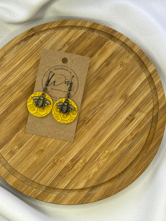 Honey Bee charms with Honey Comb leather earrings