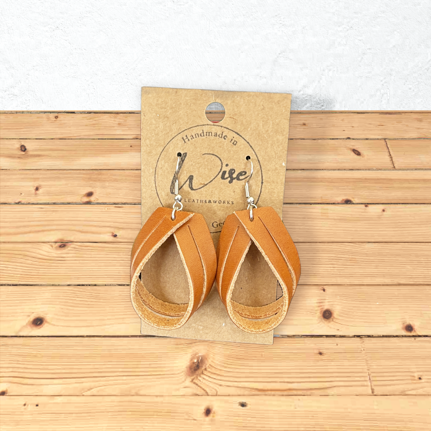 Light Brown Double Loop Leather Earrings