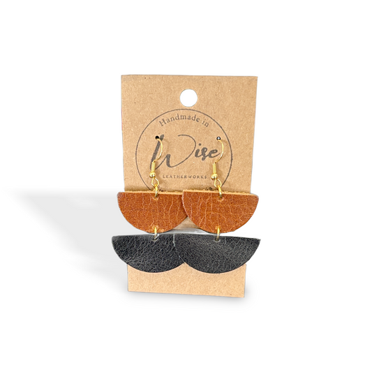 Half Circles Black and Brown Leather Earrings