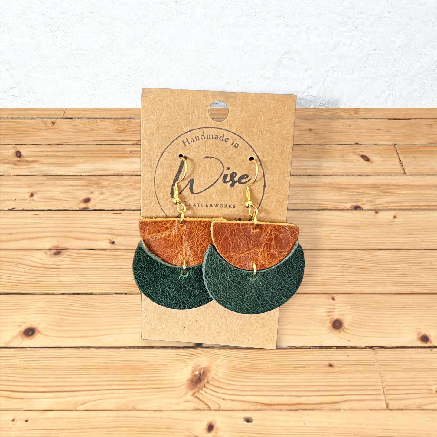 Green and Brown Leather Earrings