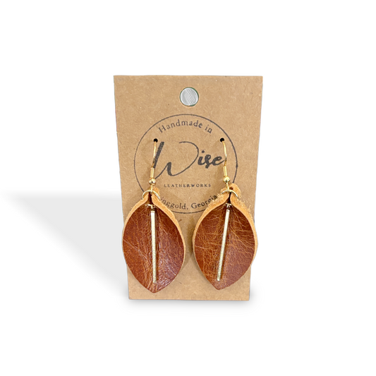 Brown leaf with gold accents Leather Earrings