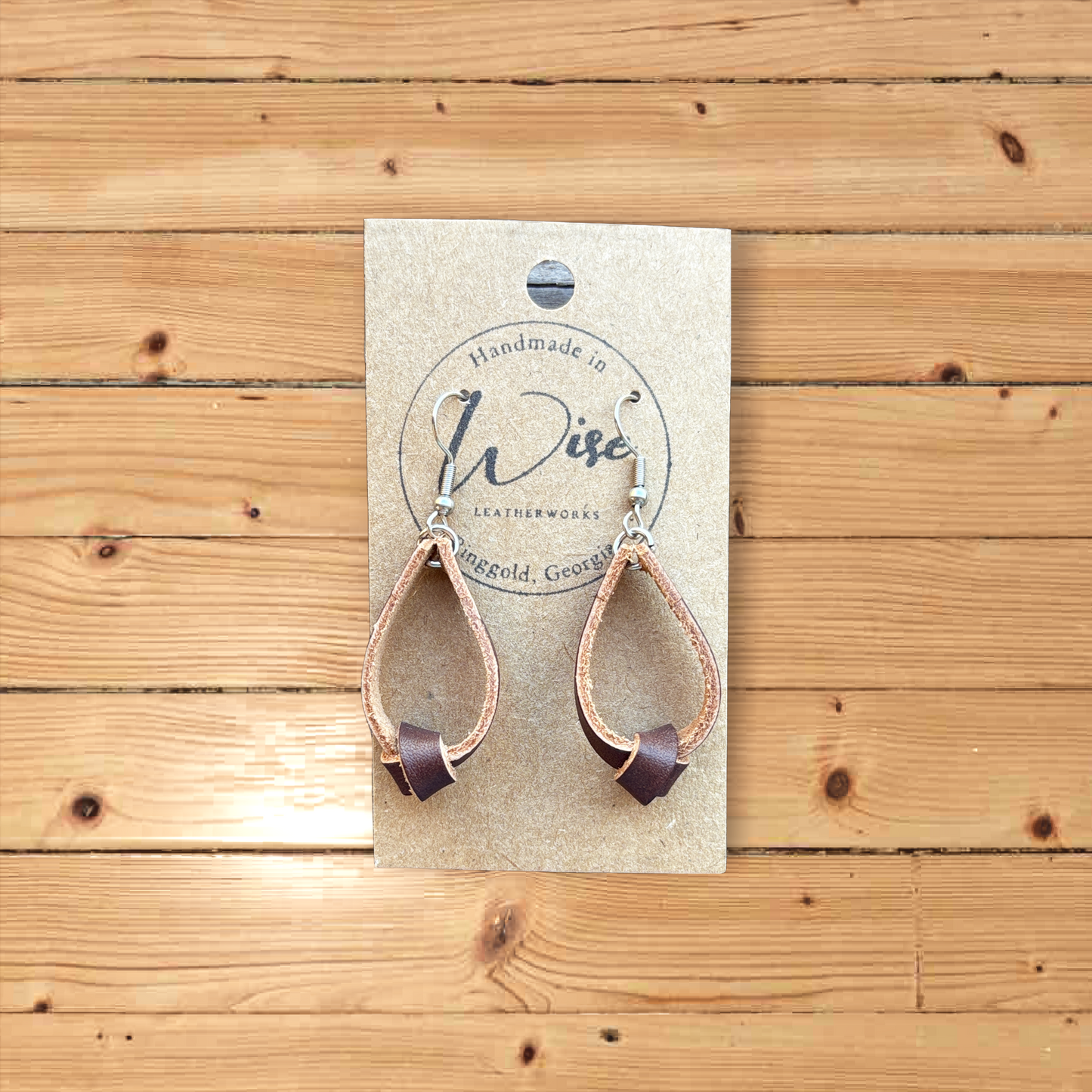 Brown Single knot Leather Earrings