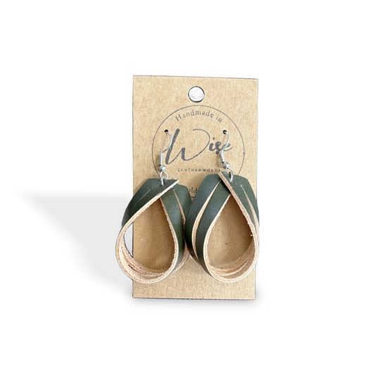 Green Double Loop Leather Earrings