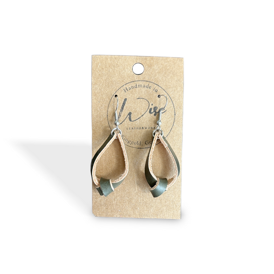 Green Single knot Leather Earrings