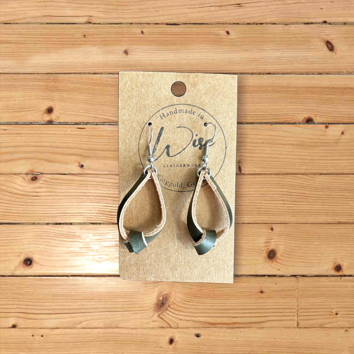 Green Single knot Leather Earrings