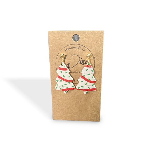 Christmas Tree Cake Leather and Cork Earrings with Gold toned post- Holiday Collection