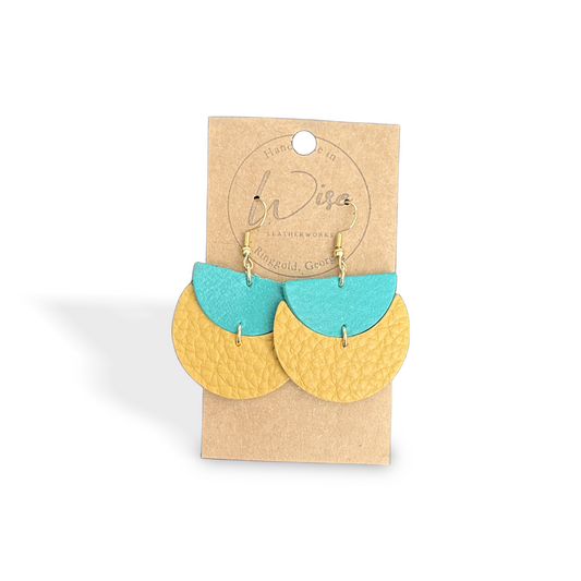 Golden Horizon Leather Earrings (Turquoise and Mustard)