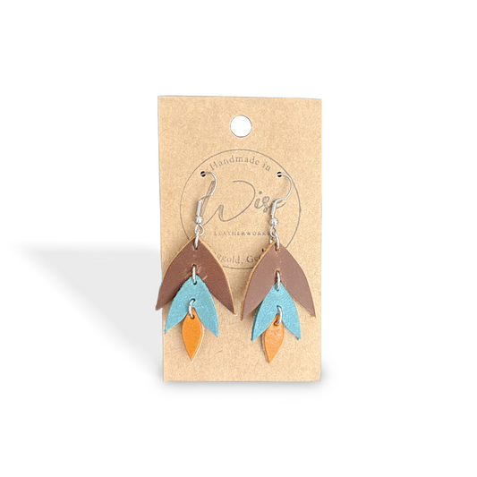 Canyon Petals Leather Earrings (Brown Turquoise and Copper)