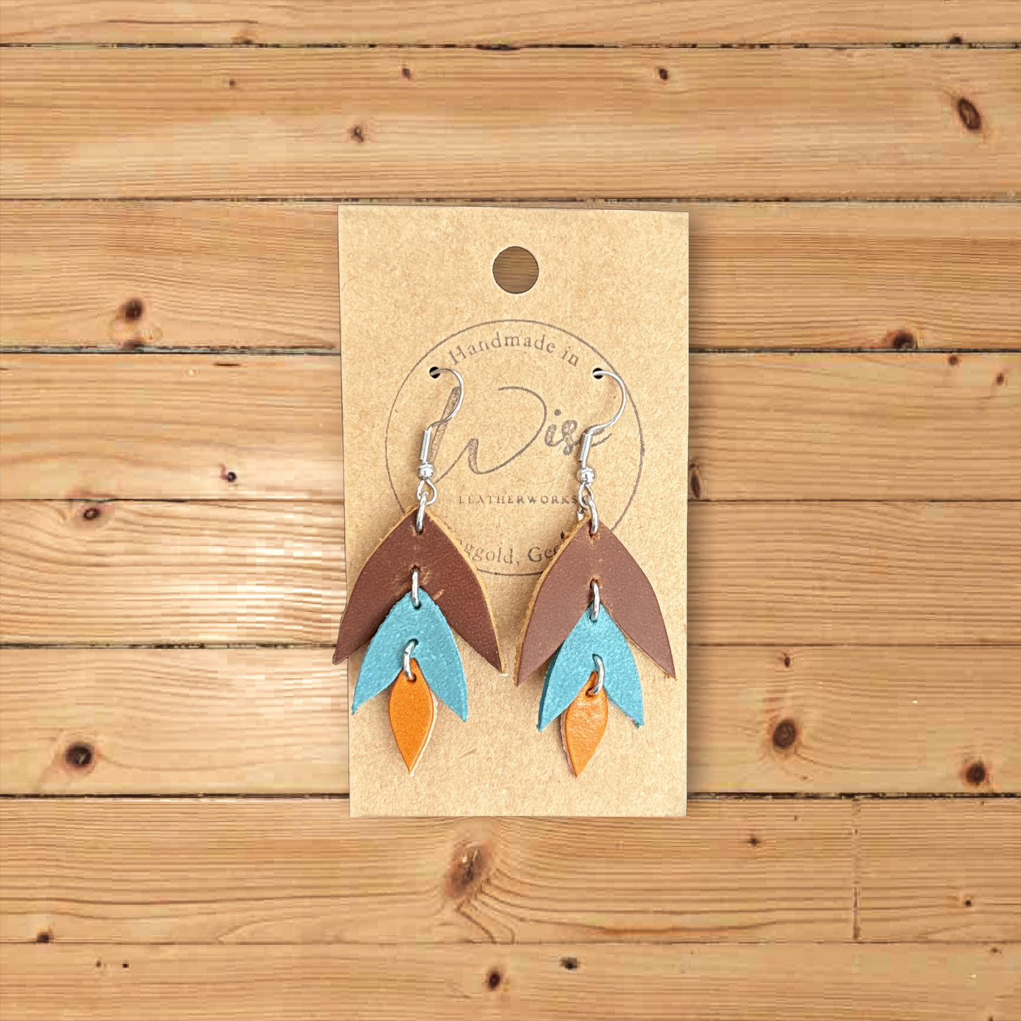 Canyon Petals Leather Earrings (Brown Turquoise and Copper)
