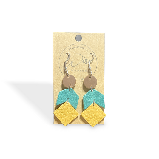 Yellow Rock Canyon Leather Earrings(Brown Yellow and Turquoise)
