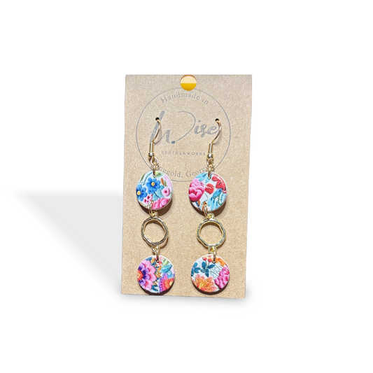 Rambling Rose Leather and Cork Earrings(Floral with gold tone accents)