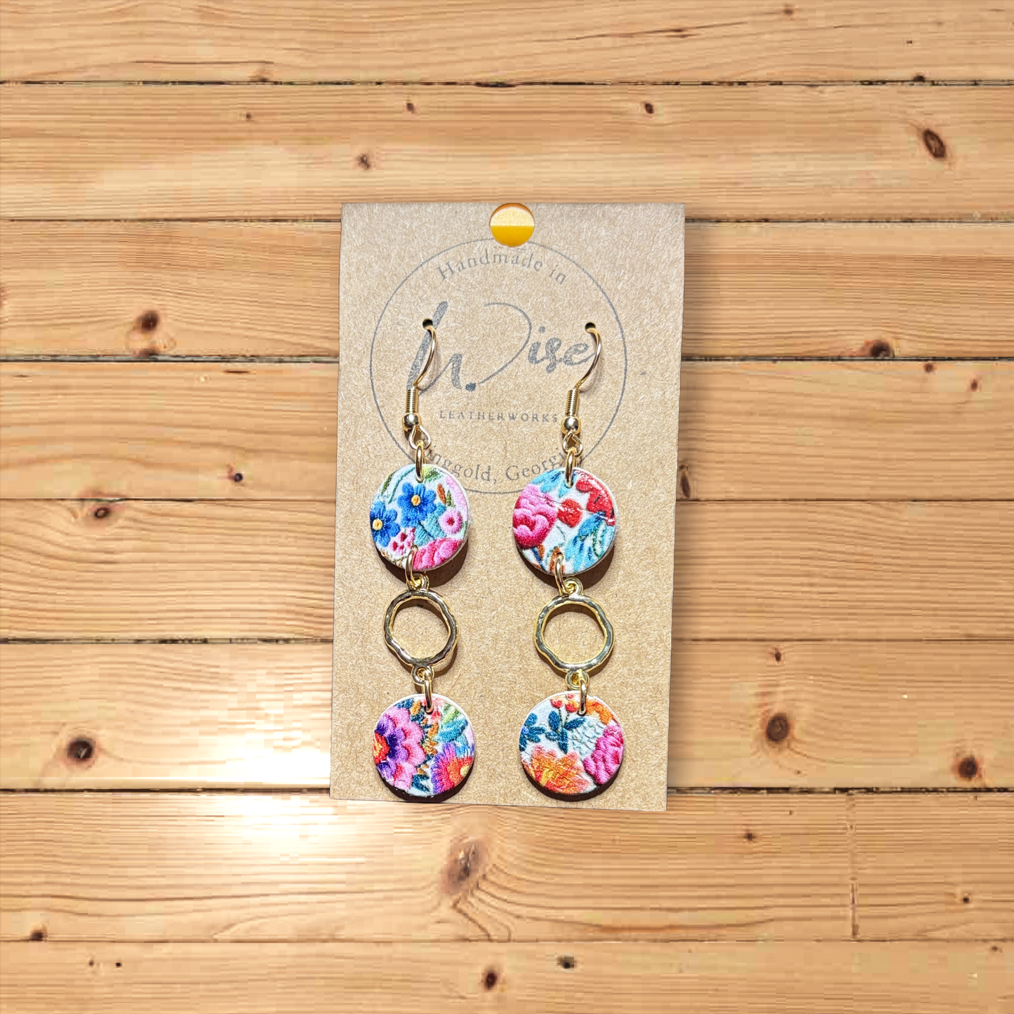 Rambling Rose Leather and Cork Earrings(Floral with gold tone accents)
