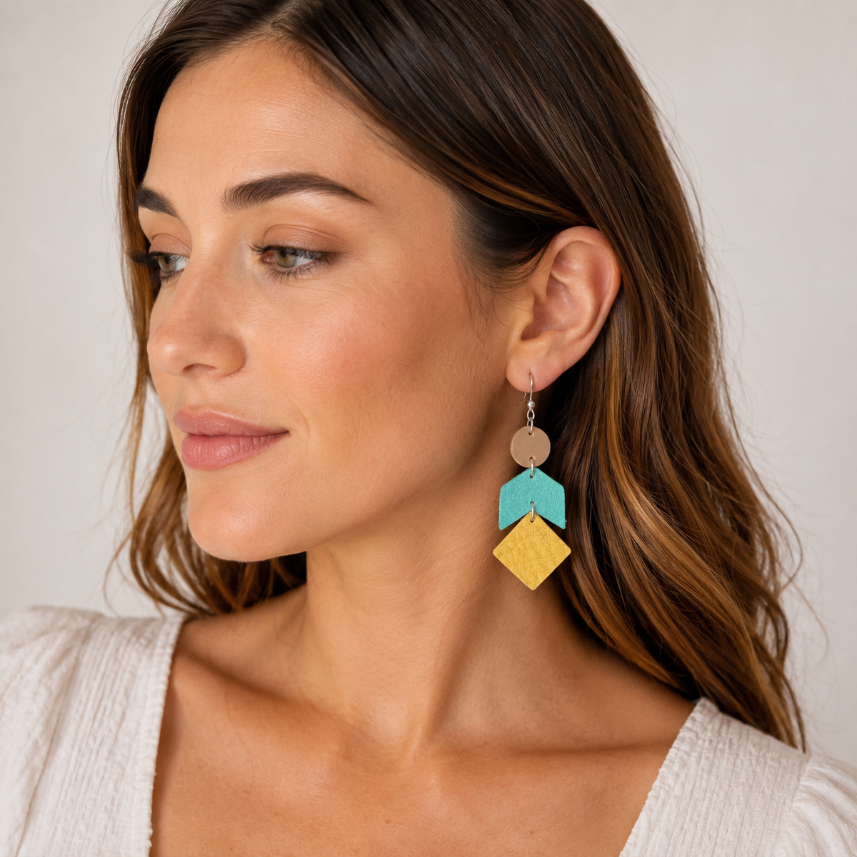Yellow Rock Canyon Leather Earrings(Brown Yellow and Turquoise)