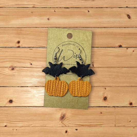 Bats and Pumpkins Leather Earrings - Fall Collection