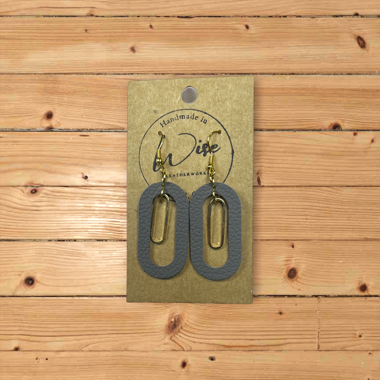 Gray and Gold Oval Leather earrings