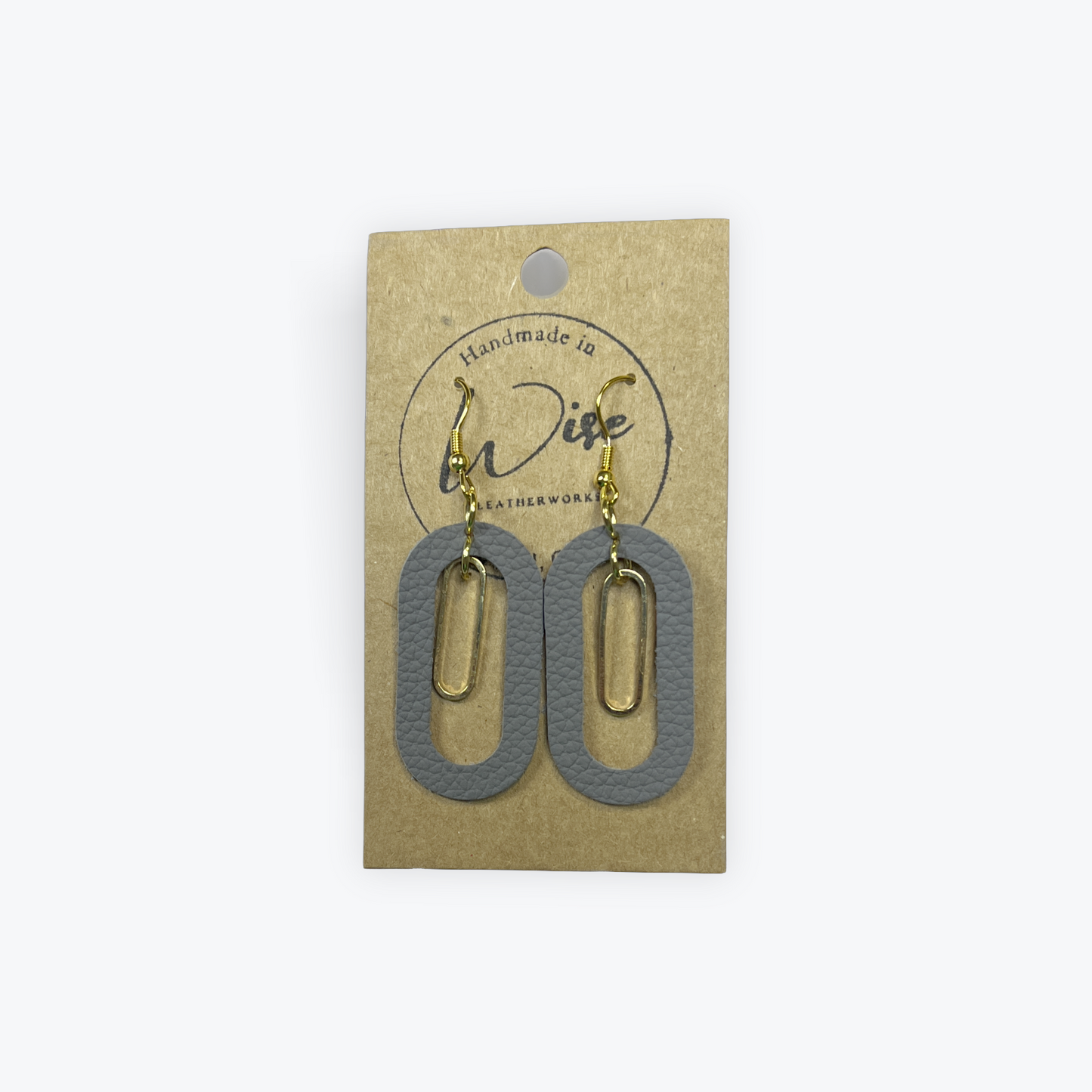 Gray and Gold Oval Leather earrings