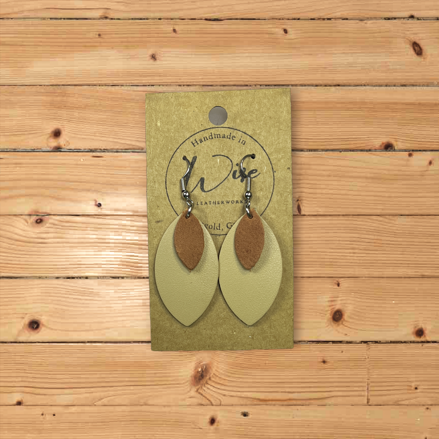 Cream and Brown Leather Earrings