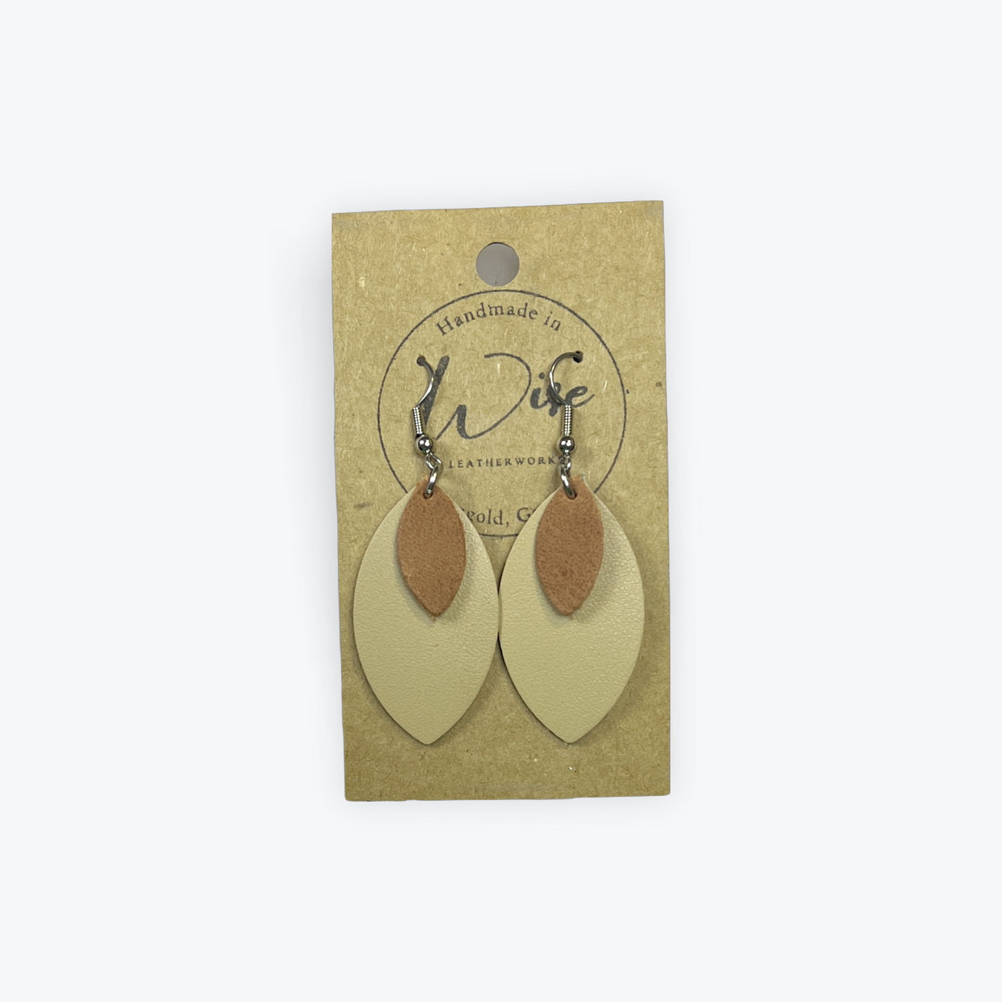 Cream and Brown Leather Earrings