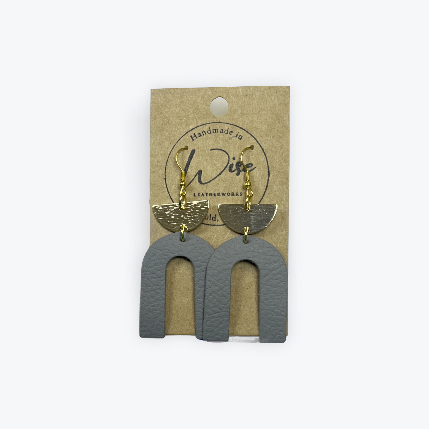 Gray Leather Arch with gold accent earrings