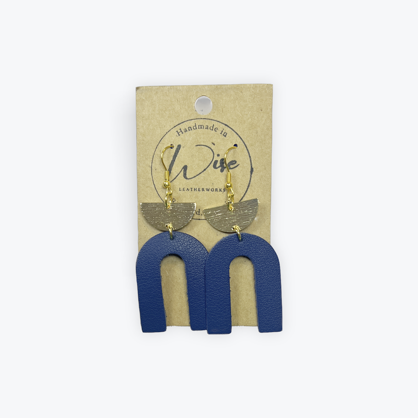 Navy Leather arch with gold accent earrings