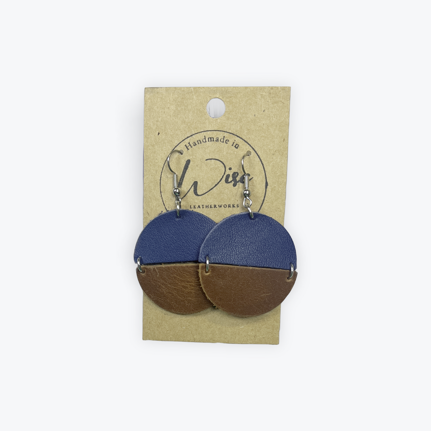 Brown and Navy Blue Circles Leather Earrings