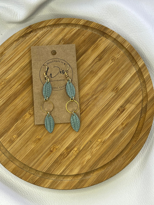 Sea foam green leather with gold accent earrings