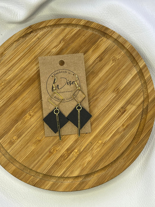 Black Leather with gold accent earrings