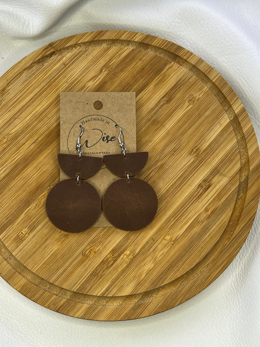 Brown leather circle earrings