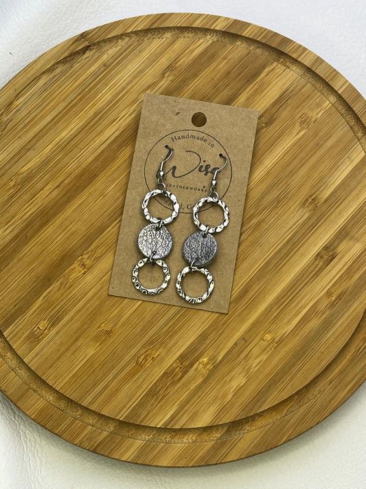 Silver leather with silver colored accent earrings